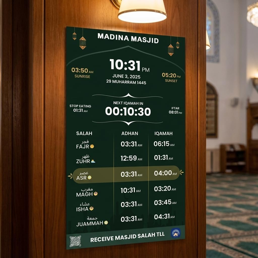 Masjid Clock vertical prayer and Iqamah display template